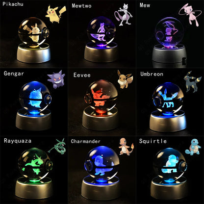 3D Crystal Pokeball Lamp – Pikachu, Mew, Gengar & More