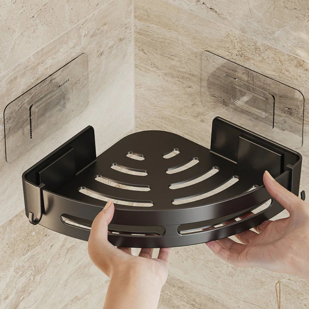 No-Punch Bathroom Shampoo & Towel Holder Shelf