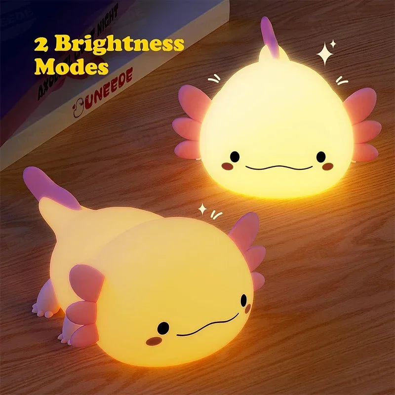 Cute Axolotl Night Light – Soft Silicone, Touch Control, USB Rechargeable Nursery Lamp