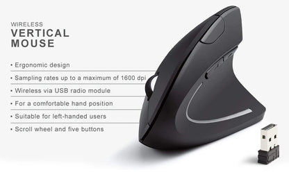 Ergonomic Vertical Wireless Mouse – 2.4GHz, 3 Adjustable DPI for PC & Laptop