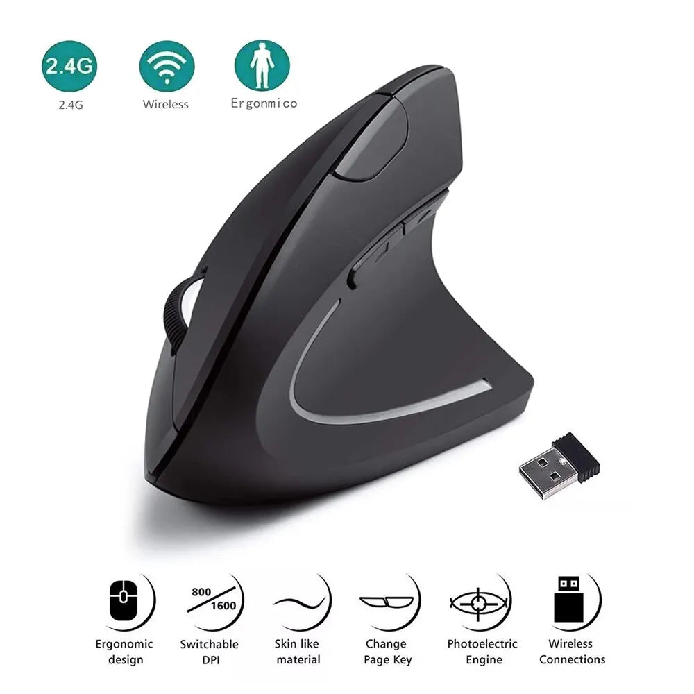 Ergonomic Vertical Wireless Mouse – 2.4GHz, 3 Adjustable DPI for PC & Laptop