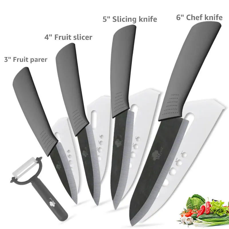 Set of Ceramic Kitchen Knives (3-6 inches) with Zirconia Blade