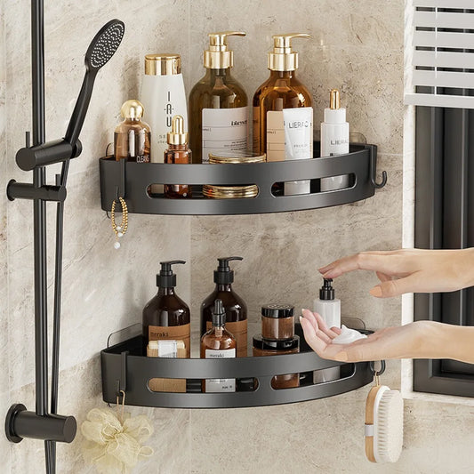 No-Punch Bathroom Shampoo & Towel Holder Shelf