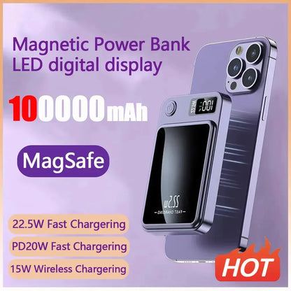 100000mAh Magnetic Wireless Power Bank, 22.5W Fast Charging for iPhone, Samsung, Xiaomi