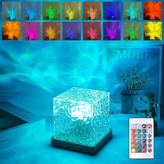 16 Color USB Charging Dynamic Rotating Water Wave Projector Night Glow Flame Crystal Light Living Room Bedroom Decor